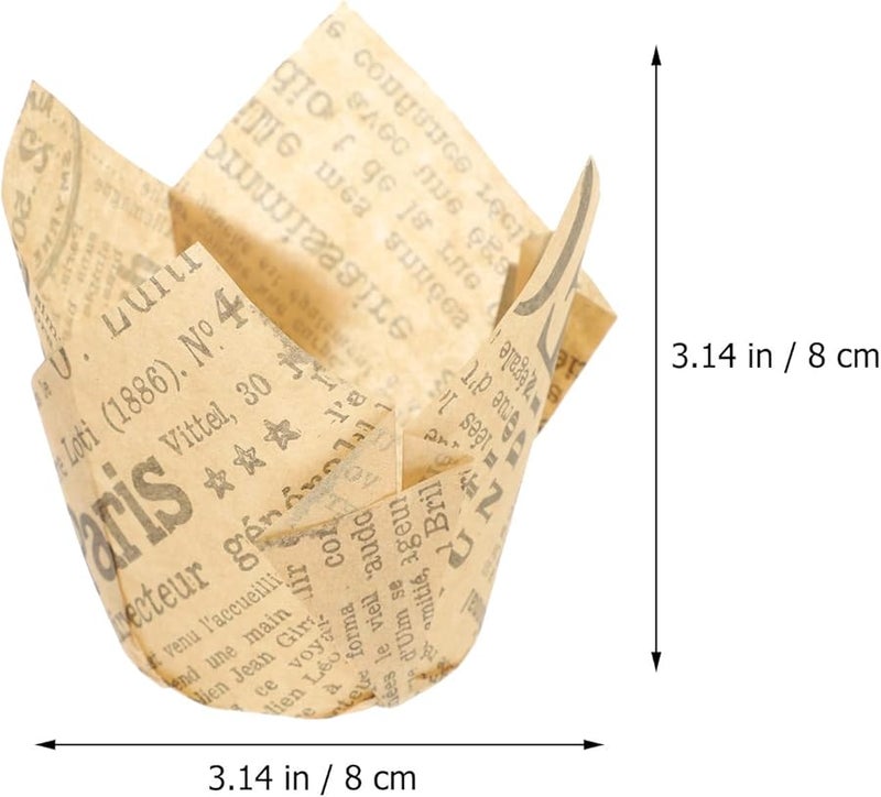 Khaki Newspaper Print Muffin Liners Heat Resistant Greaseproof Baking Cups 50Pcs - Image 2